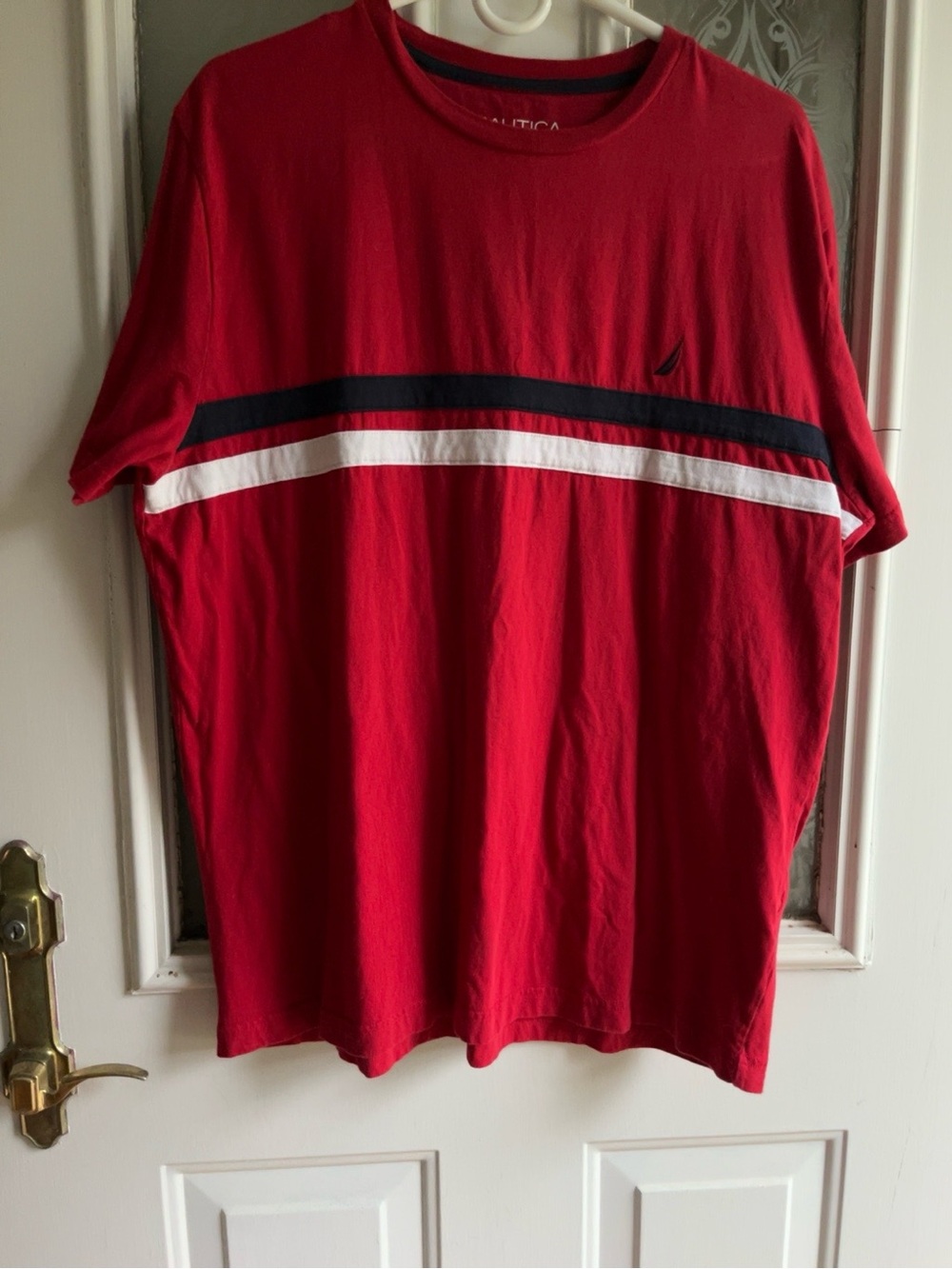 Nautica Men’s XL Red Colorblock Logo T-Shirt Short Sleeve Crewneck